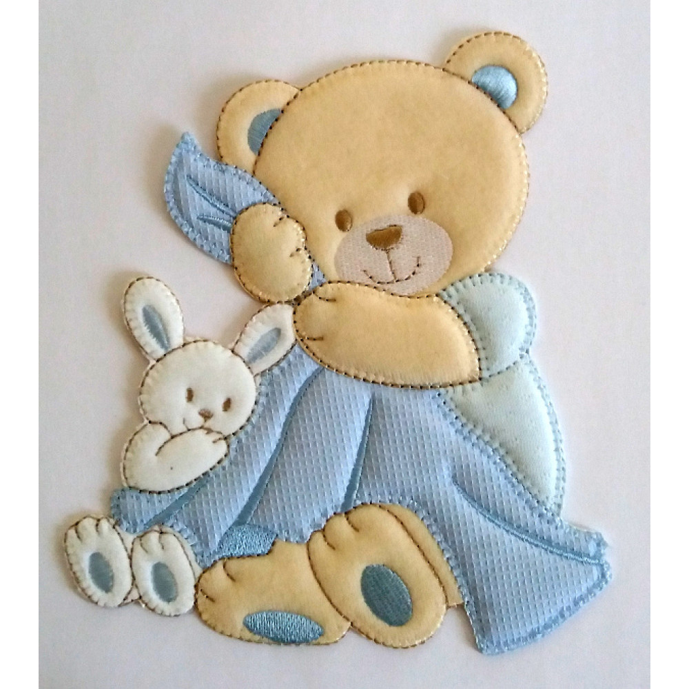 Teddy Bear with Baby Blanket Iron-on Patch - Light Blue